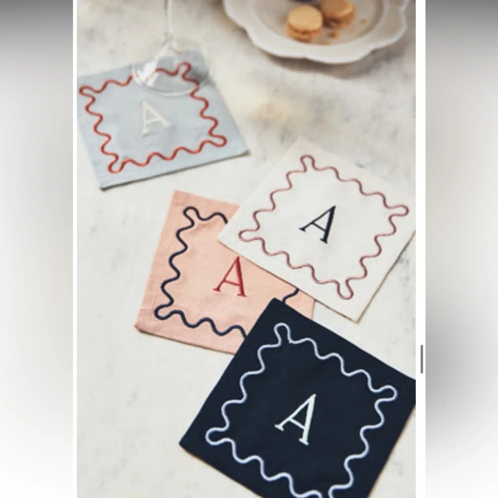 Anthropologie Monogram Cotton Cocktail Napkins, Set of 4 Style No. 92674506 A